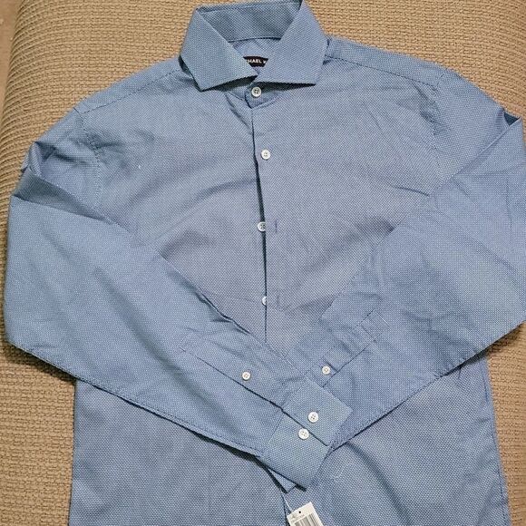 NWT Michael Kors Blue Geometric Print Cotton Button Down Dress Shirt Size 14.5 - Picture 1 of 7